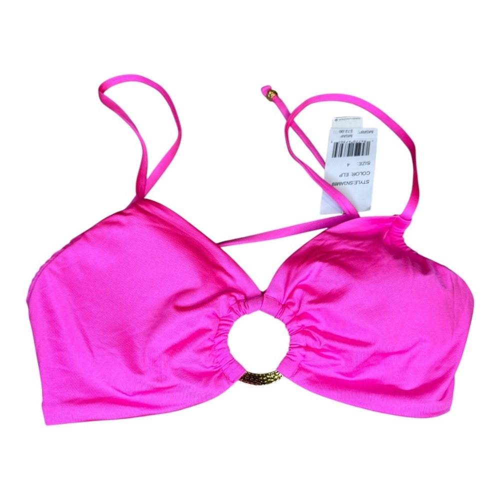 Sunshine 79 Ring Detail Bikini Top Hot Pink Swim Top Beach Pool Party Size 4 NWT